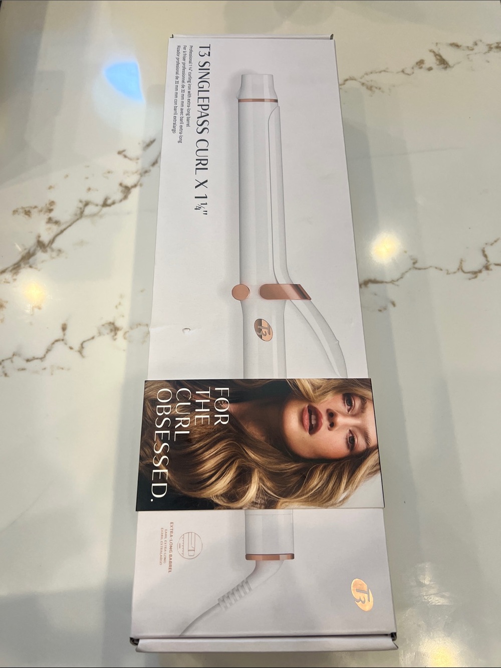 T3 White and Rose Gold SinglePass Curling Iron